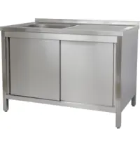 Luxus Spoeltafel | RVS | 1 Spoelbak (Links) + Afdruipvlak | Draaideuren + Laden | Achteropstand | Voorgemonteerd | 1200x600x850