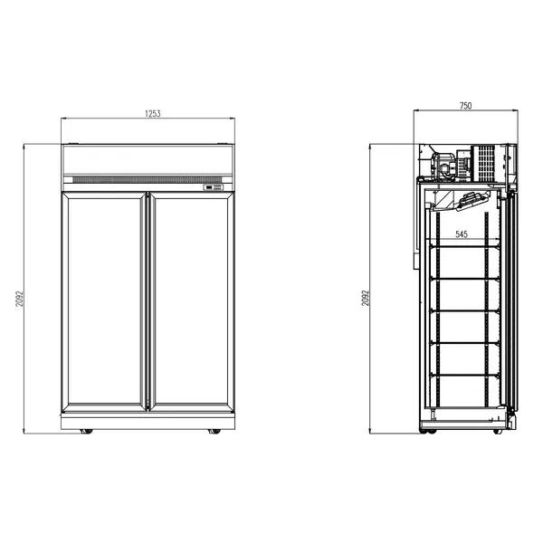 Koelkast | INS | 1000L | Wit | 0°C/+10°C | Geforceerd | Draaideuren | Wielen (Geremd) | 1235x710x2092(h)mm