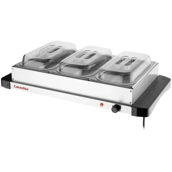 Warmhoudplaat | 3x 1/3 GN | 40°C/85°C | 0.4kW (230V) | Incl. GN-Bakken + Deksels | 657x381x167(h)mm