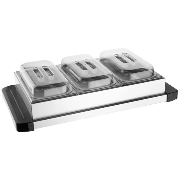 Warmhoudplaat | 3x 1/3 GN | 40°C/85°C | 0.4kW (230V) | Incl. GN-Bakken + Deksels | 657x381x167(h)mm