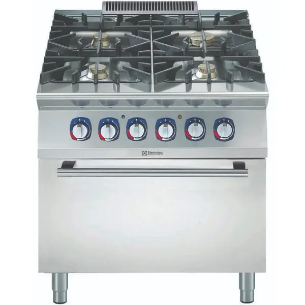 Fornuis + Oven | e-XP 900 | Gas/Elektrisch | 4 Branders (3x 6kW + 1x 10kW) + 2/1 GN Oven (6kW-400V) | Waakvlam | 800x930x850/900(h)mm