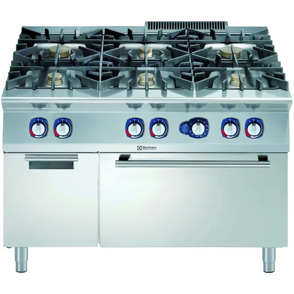 Fornuis + Oven | e-XP 900 | Gas | 6 Branders (4x 6kW + 2x 10kW) + 2/1 GN Oven (8.5kW) | Waakvlam/Piëzo | Neutraal Vak | 1200x930x850/900(h)mm