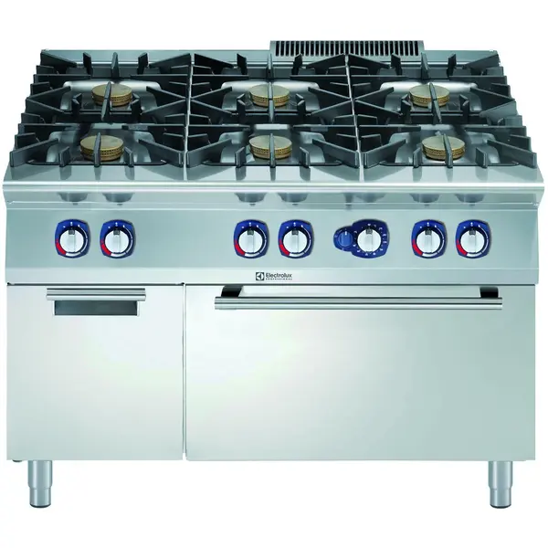 Fornuis + Oven | e-XP 900 | Gas | 6 Branders (6x 10kW) + 2/1 GN Oven (8.5kW) | Waakvlam/Piëzo | Neutraal Vak | 1200x930x850/900(h)mm
