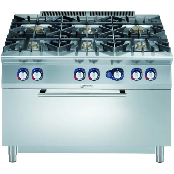 Fornuis + Maxi Oven | e-XP 900 | Gas | 6 Branders (4x 6kW + 2x 10kW) + Oven (12kW) | Waakvlam/Piëzo | 1200x930x850/900(h)mm
