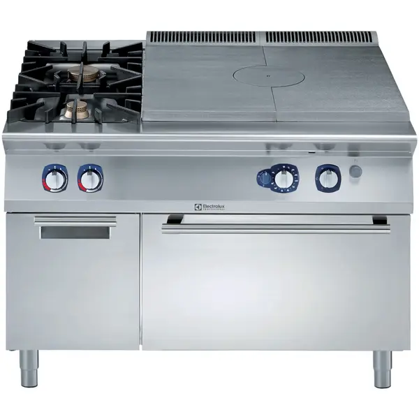 Fornuis/Doorkookplaat + Oven | e-XP 900 | Gas | 2 Branders (6+10kW) + Plaat (10.5kW) + 2/1 GN Oven (8.5kW) | Waakvlam/Piëzo | Neutraal Vak | 1200x930x850/900(h)mm