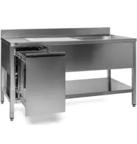 Luxus Spoeltafel | RVS | 1 Spoelbak (Rechts) + Afvallade | Bodemschap | Diepte 600 | Hoogte 850 | Breedte 1000-1600 | Achteropstand | Voorgemonteerd
