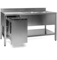Luxus Spoeltafel | RVS | 2 Spoelbakken (Rechts) + Afvallade | Bodemschap | Diepte 600 | Hoogte 850 | Breedte 1400-2000 | Achteropstand | Voorgemonteerd