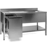 Luxus Spoeltafel | RVS | 1 Spoelbak (Rechts) + Afvallade | Bodemschap | Diepte 700 | Hoogte 850 | Breedte 1000-1600 | Achteropstand | Voorgemonteerd