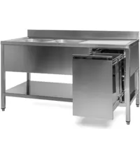 Luxus Spoeltafel | RVS | 2 Spoelbakken (Links) + Afvallade | Bodemschap | Diepte 700 | Hoogte 850 | Breedte 1400-2000 | Achteropstand | Voorgemonteerd