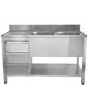 Luxus Spoeltafel | RVS | 2 Spoelbakken (Rechts) + Laden | Bodemschap | Diepte 600 | Hoogte 850 | Breedte 1400-2000 | Achteropstand | Voorgemonteerd 