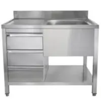 Luxus Spoeltafel | RVS | 1 Spoelbak (Rechts) + Laden | Bodemschap | Diepte 700 | Hoogte 850 | Breedte 1000-1600 | Achteropstand | Voorgemonteerd