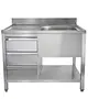 Luxus Spoeltafel | RVS | 1 Spoelbak (Rechts) + Laden | Bodemschap | Diepte 700 | Hoogte 850 | Breedte 1000-1600 | Achteropstand | Voorgemonteerd 