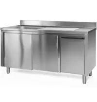 Luxus Spoeltafel | RVS | 1 Spoelbak (Links) + Afdruipvlak | Draaideuren + Afvallade | Achteropstand | Voorgemonteerd | 1000x700x850