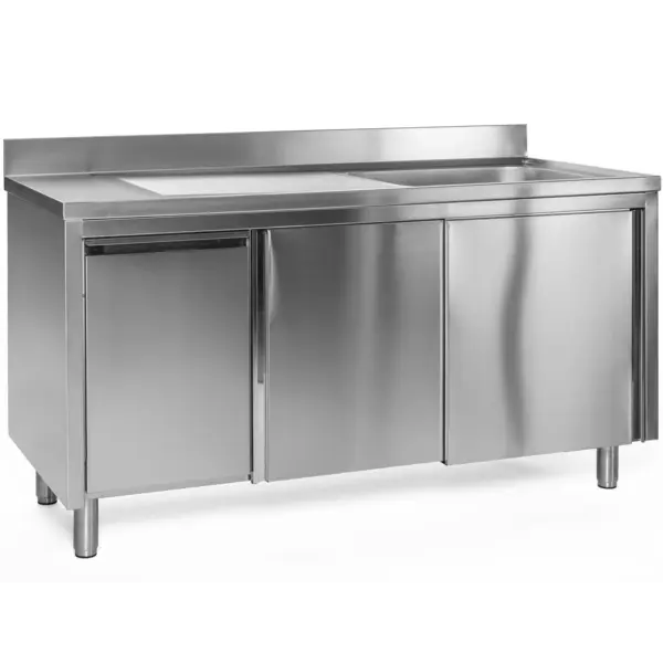 Spoeltafel | RVS | 1 Spoelbak (Rechts) + Afdruipvlak | Draaideuren + Afvallade | Achteropstand | Voorgemonteerd | 1000x700x850