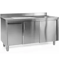 Luxus Spoeltafel | RVS | 1 Spoelbak (Rechts) + Afdruipvlak | Schuifdeuren + Afvallade | Diepte 700 | Hoogte 850 | Breedte 1200-1600 | Achteropstand | Voorgemonteerd