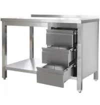 Luxus Werktafel | RVS | Laden (Rechts) | Bodemschap | Diepte 600 | Hoogte 850/885 | Breedte 800-2900 | Achteropstand | Gelaste Constructie