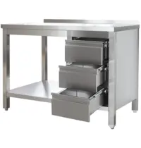 Luxus Werktafel | RVS | Laden (Rechts) | Bodemschap | Diepte 700 | Hoogte 850/885 | Breedte 800-2900 | Achteropstand | Gelaste Constructie
