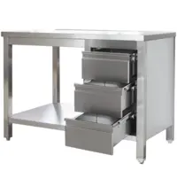 Luxus Werktafel | RVS | Laden (Rechts) | Bodemschap | Diepte 800 | Hoogte 850/885 | Breedte 800-2900 | Gelaste Constructie
