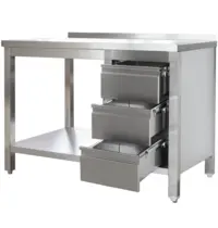 Luxus Werktafel | RVS | Laden (Rechts) | Bodemschap | Diepte 800 | Hoogte 850/885 | Breedte 800-2900 | Achteropstand | Gelaste Constructie