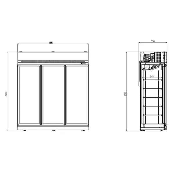 Koelkast | INS | 1530L | Zwart | 0°C/+10°C | Geforceerd | Draaideuren | Wielen (Geremd) | 1880x710x2092(h)mm