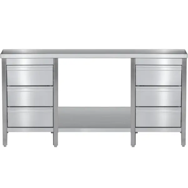 Werktafel | RVS | Laden (Links/Rechts) | Bodemschap | Diepte 800 | Hoogte 850/885 | Breedte 1200-2900 | Gelaste Constructie