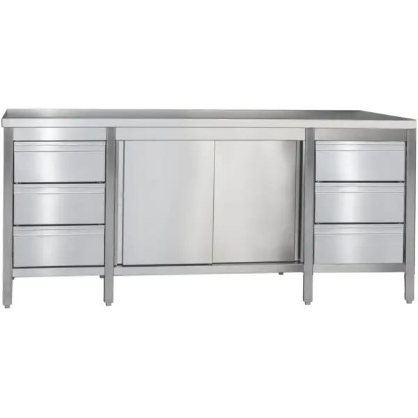 Werkbank | RVS | Schuifdeuren + Laden (Links/Rechts) | Diepte 600 | Hoogte 850 | Breedte 1800-2900