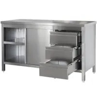 Luxus Werkbank | RVS | Schuifdeuren + Laden (Rechts) | Diepte 600 | Hoogte 850/885 | Breedte 1400-2900