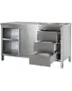 Luxus Werkbank | RVS | Schuifdeuren + Laden (Rechts) | Diepte 600 | Hoogte 850/885 | Breedte 1400-2900 