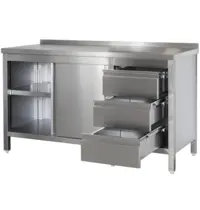 Luxus Werkbank | RVS | Schuifdeuren + Laden (Rechts) | Diepte 600 | Hoogte 850/885 | Breedte 1400-2900 | Achteropstand