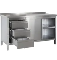Luxus Werkbank | RVS | Draaideuren + Laden (Links) | Diepte 700 | Hoogte 850/885 | Breedte 900-1300 | Achteropstand