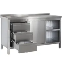Luxus Werkbank | RVS | Schuifdeuren + Laden (Links) | Diepte 700 | Hoogte 850/885 | Breedte 1400-2900 | Achteropstand
