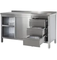 Luxus Werkbank | RVS | Draaideuren + Laden (Rechts) | Diepte 700 | Hoogte 850/885 | Breedte 900-1300 | Achteropstand