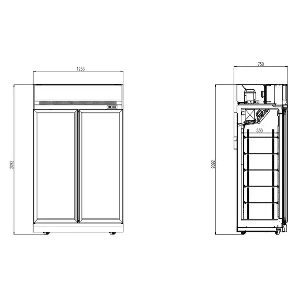 Vrieskast | INS | 960L | Zwart | -18°C/-22°C | Geforceerd | Draaideuren | Wielen (Geremd) | 1253x710x2092(h)mm
