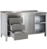 Luxus Werkbank | RVS | Schuifdeuren + Laden (Links) | Diepte 800 | Hoogte 850/885 | Breedte 1400-2900 | Achteropstand