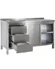 Luxus Werkbank | RVS | Schuifdeuren + Laden (Links) | Diepte 800 | Hoogte 850/885 | Breedte 1400-2900 | Achteropstand 