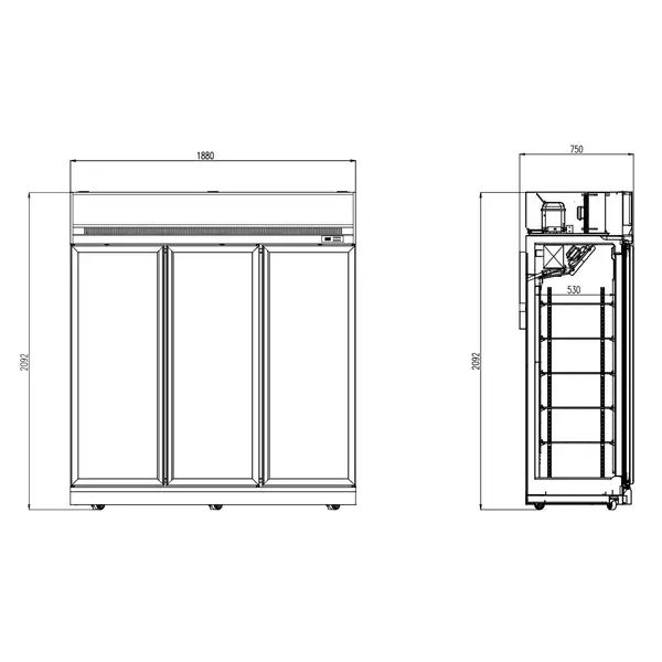 Vrieskast | INS | 1480L | Zwart | -18°C/-22°C | Geforceerd | Draaideuren | Wielen (Geremd) | 1880x710x2092(h)mm