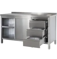 Luxus Werkbank | RVS | Draaideuren + Laden (Rechts) | Diepte 800 | Hoogte 850/885 | Breedte 900-1300 | Achteropstand