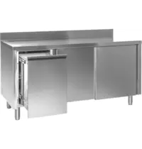 Luxus Werkbank | RVS | Schuifdeuren + Afvallade (Links) | Diepte 600 | Hoogte 850/1000 | Breedte 1200-2000 | Achteropstand