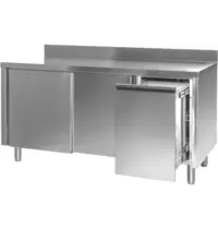 Luxus Werkbank | RVS | Draaideuren + Afvallade (Rechts) | Achteropstand | 1000x600x850/1000(h)mm