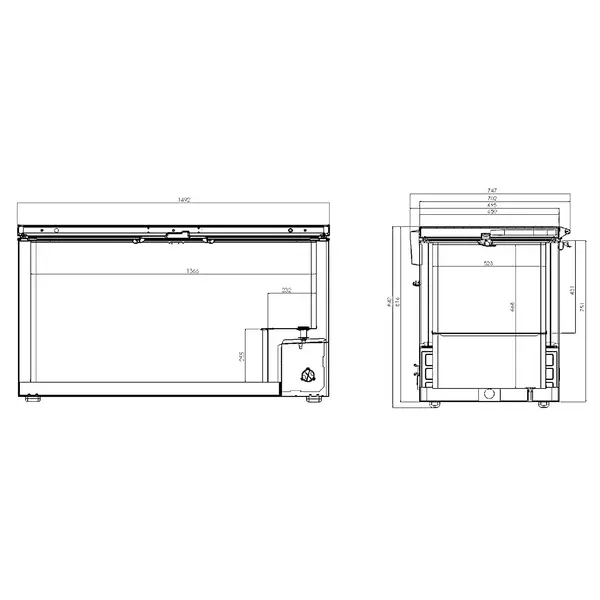 Vrieskist | 469L | Wit/RVS | -18°C/-24°C | Statisch | Kanteldeksel | 1492x743x840(h)mm