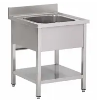Gastro M Spoeltafel | RVS | 1 Spoelbak (Midden) | Bodemschap | Achteropstand | 700x700x850/920(h)mm