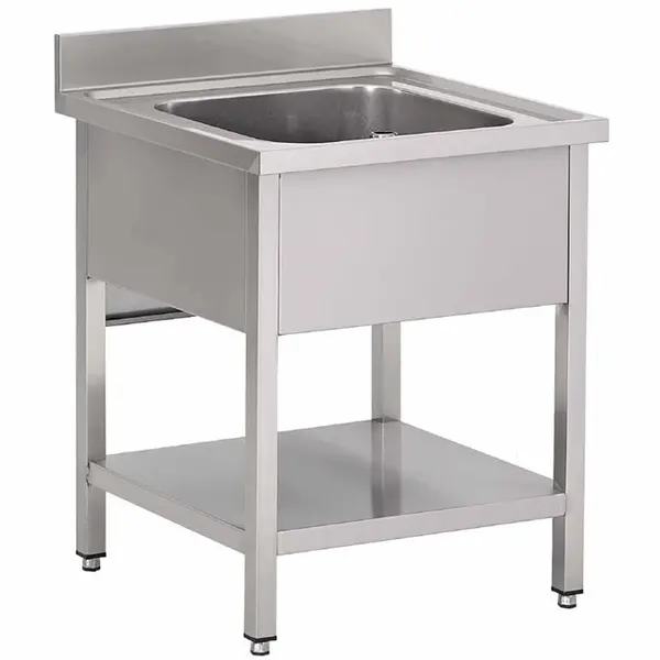 Spoeltafel | RVS | 1 Spoelbak (Midden) | Bodemschap | Achteropstand | 700x700x850/920(h)mm