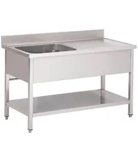 Gastro M Spoeltafel | RVS | 1 Spoelbak (Links) + Afdruipvlak | Bodemschap | Achteropstand | 1400x700x850/920(h)mm