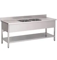 Gastro M Spoeltafel | RVS | 2 Spoelbakken (Midden) + Afdruipvlak | Bodemschap | Achteropstand | 2000x700x850/920(h)mm