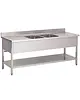 Gastro M Spoeltafel | RVS | 2 Spoelbakken (Midden) + Afdruipvlak | Bodemschap | Achteropstand | 2000x700x850/920(h)mm 