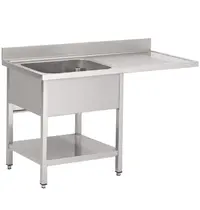 Gastro M Spoeltafel | RVS | 1 Spoelbak (Links) + Afdruipvlak | Bodemschap + Voorlader | Achteropstand | 1200x700x850/920(h)mm