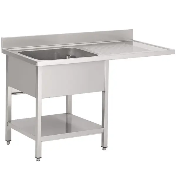Spoeltafel | RVS | 1 Spoelbak (Links) + Afdruipvlak | Bodemschap + Voorlader | Achteropstand | 1200x700x850/920(h)mm