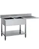 Gastro M Spoeltafel | RVS | 2 Spoelbakken (Links) + Afdruipvlak | Bodemschap + Voorlader | Achteropstand | 1600x700x850/920(h)mm 