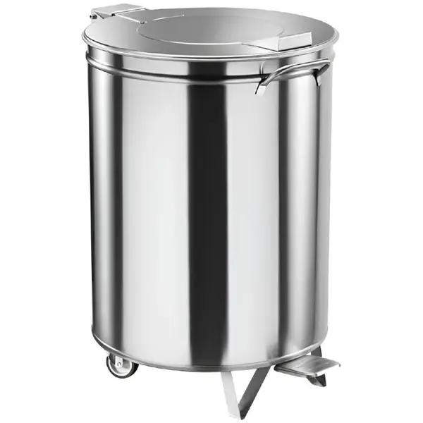 Pedaalemmer | RVS | 50L | Klapdeksel | Wielen | 605(h)mm