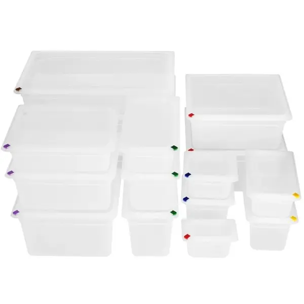 Voedseldozen | Kunststof | Transparant | 12L | 2/3 GN | 4 stuks | Incl. Deksels | Incl. HACCP Kleurclips | 354x325x150(h)mm